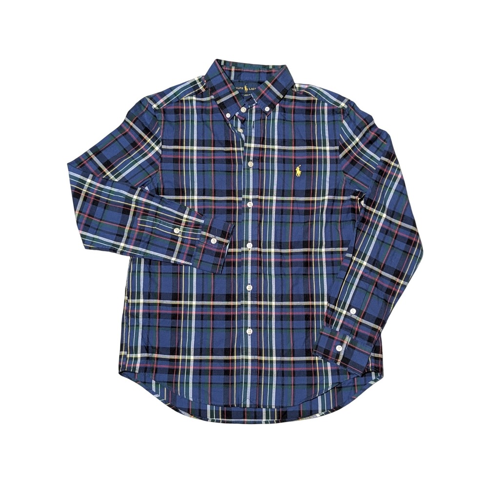 Ralph Lauren Button Down Boys L 14-16 Blue Multi Plaid Pony Preppy Classic Shirt